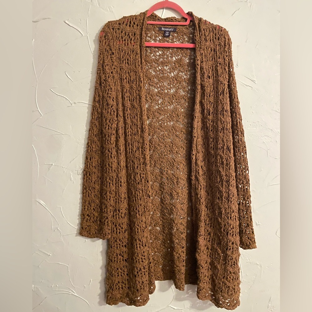 Crochet long cardigan open front sweater
